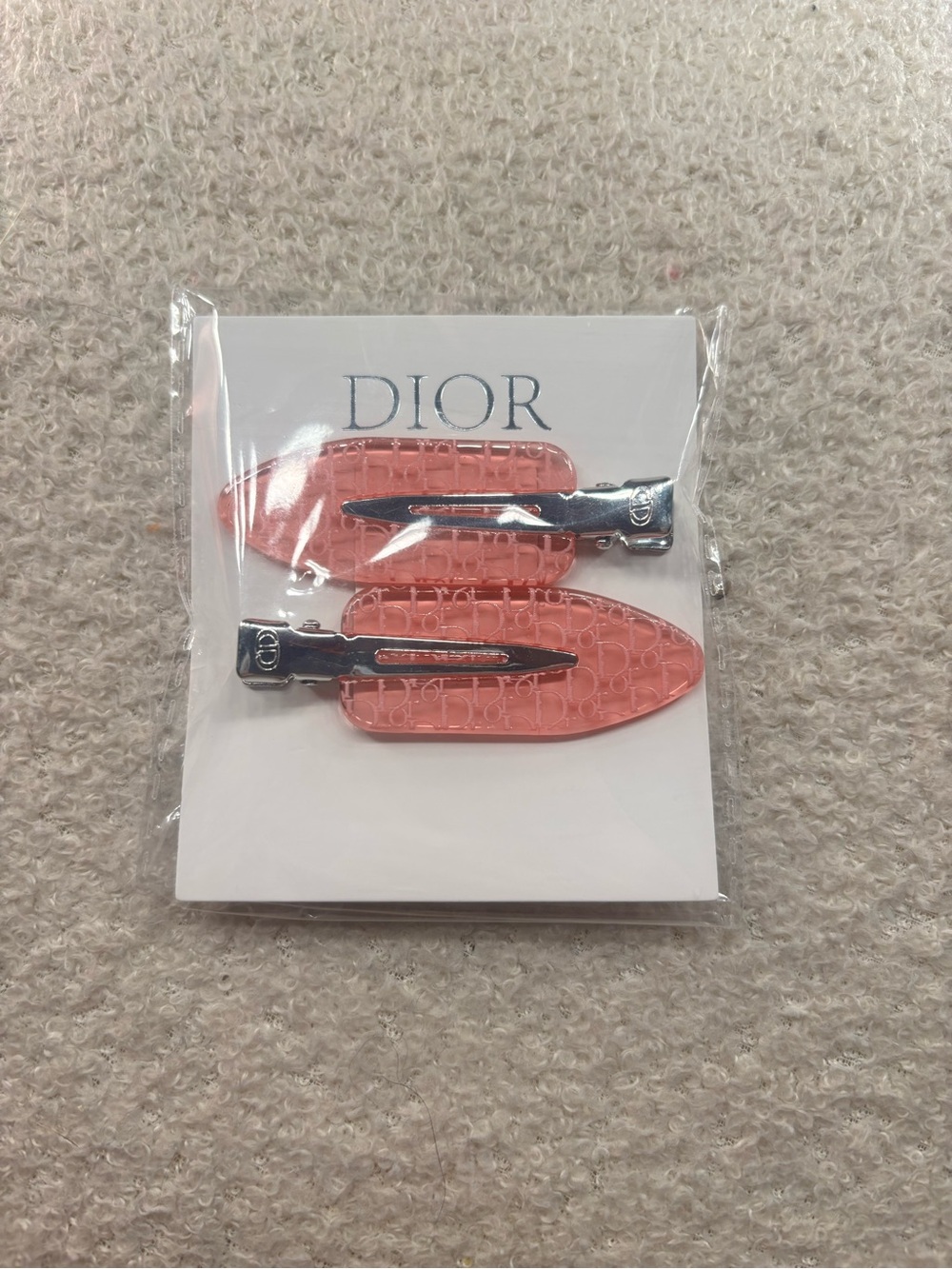 Dior Coral Pink Resin Logo Hair Clips - Set of 2
